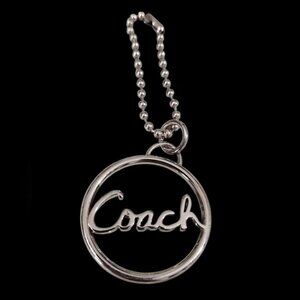 Coach Silver Circle Script Hangtag Bag Charm Keyring EUC No Scratches